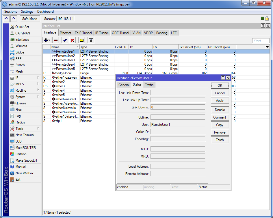 Server binding. Аппаратный l2tp сервер. Interface cap link down.